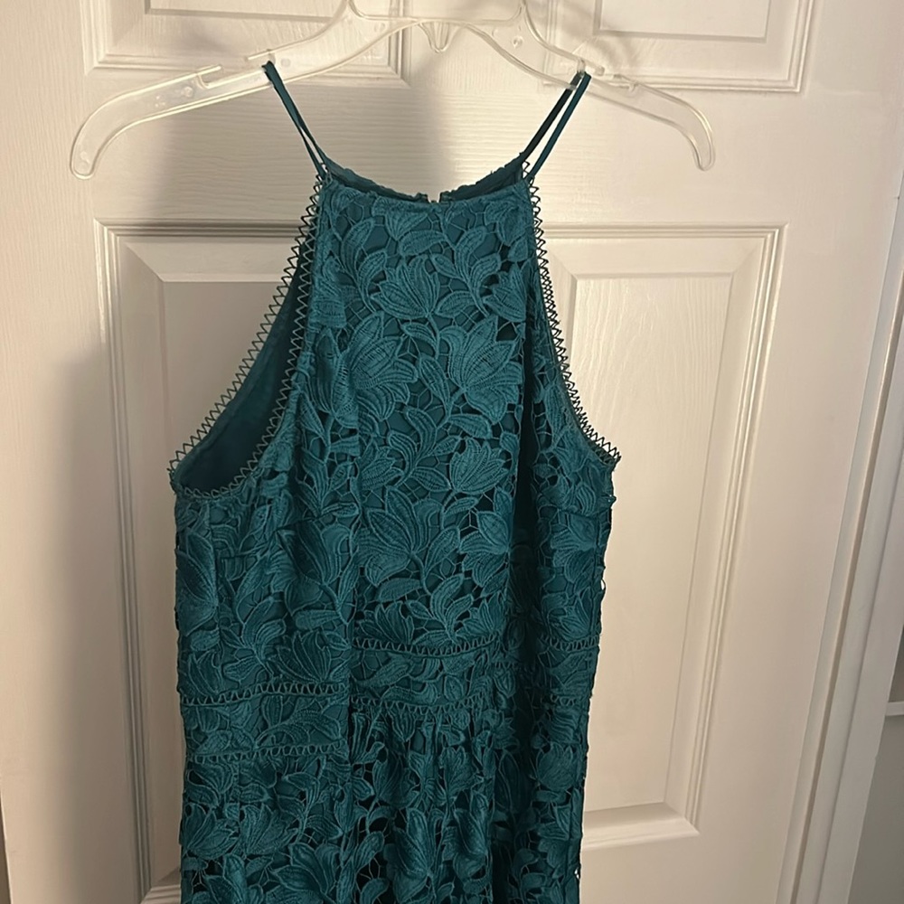 Loft Teal lace high neck midi dress 12P